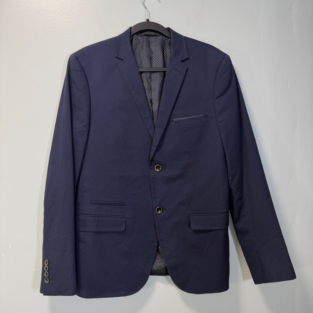 Nocturnal Mens Skinny Fit Two Button Blazer Navy Blue Large Career Office